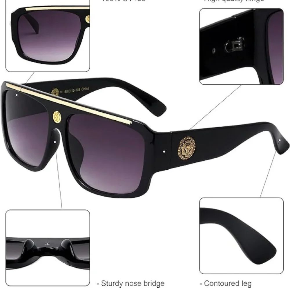 Men Sunglasses clear Lens Black Frame Designer Elegant Hip Hop Style Fashion New